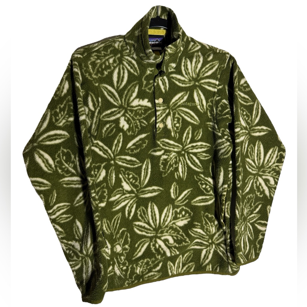 Vintage Patagonia Synchilla Sweater Snap T Tropical Green Floral Leaf Size Xs
